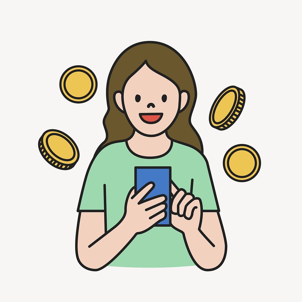 Woman using calculator managing household budget  illustration