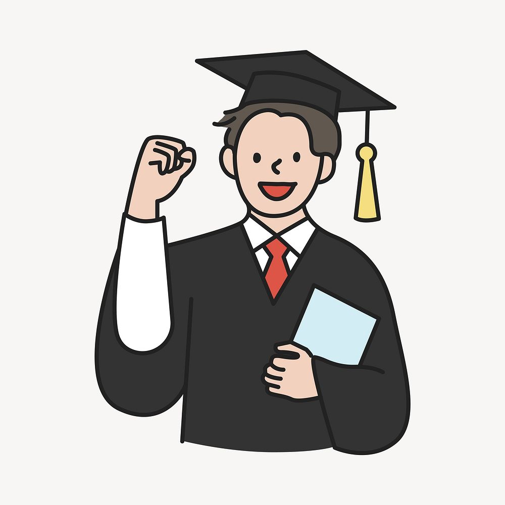 Male graduate student in graduation gown holding diploma vector