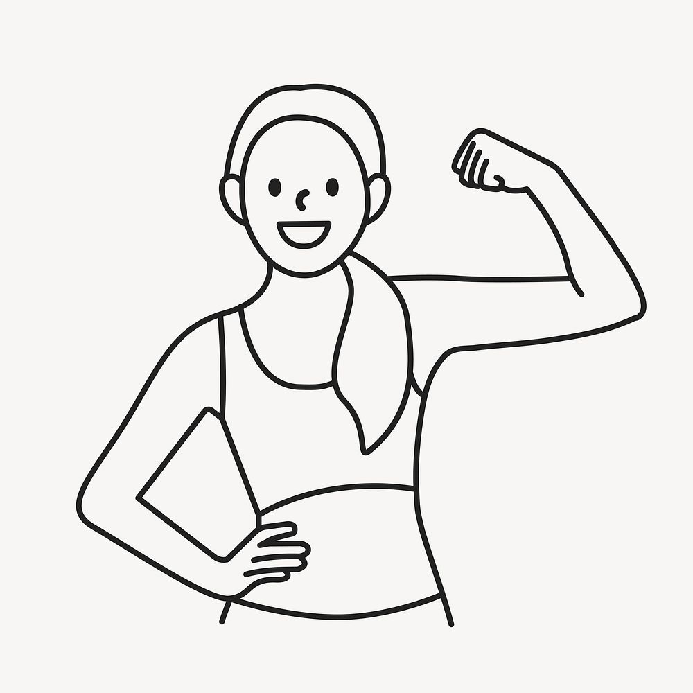Woman workout flat line collage element vector