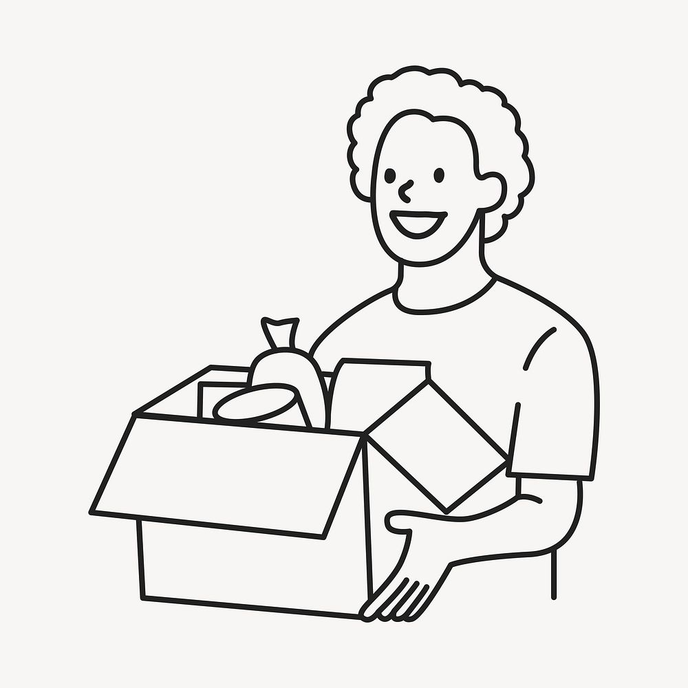 Man holding moving box line drawing vector