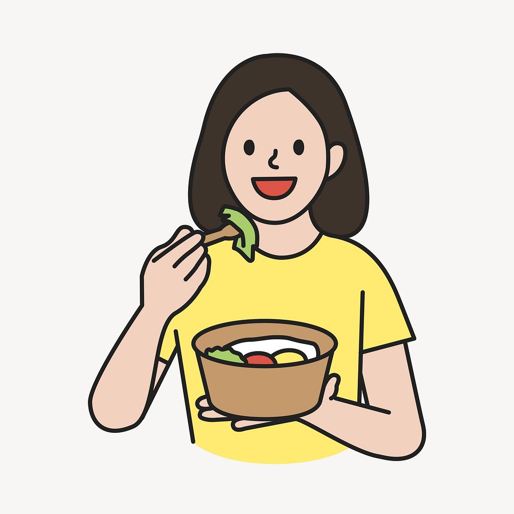 Young woman eating delivery food collage element vector