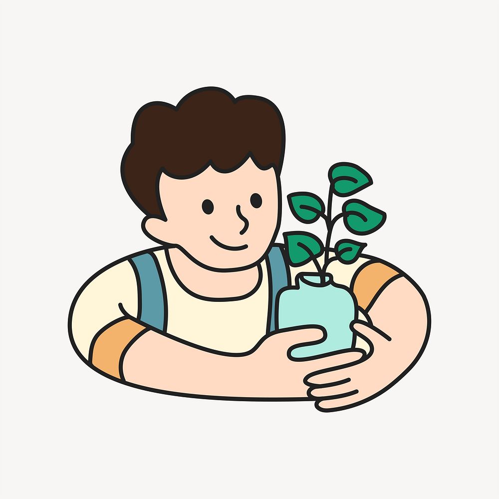 Kid holding plant vector