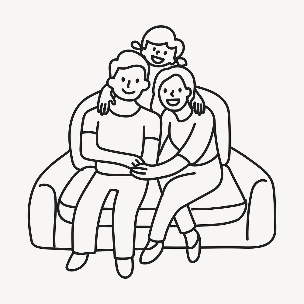 Happy family father mother kid portrait flat line vector
