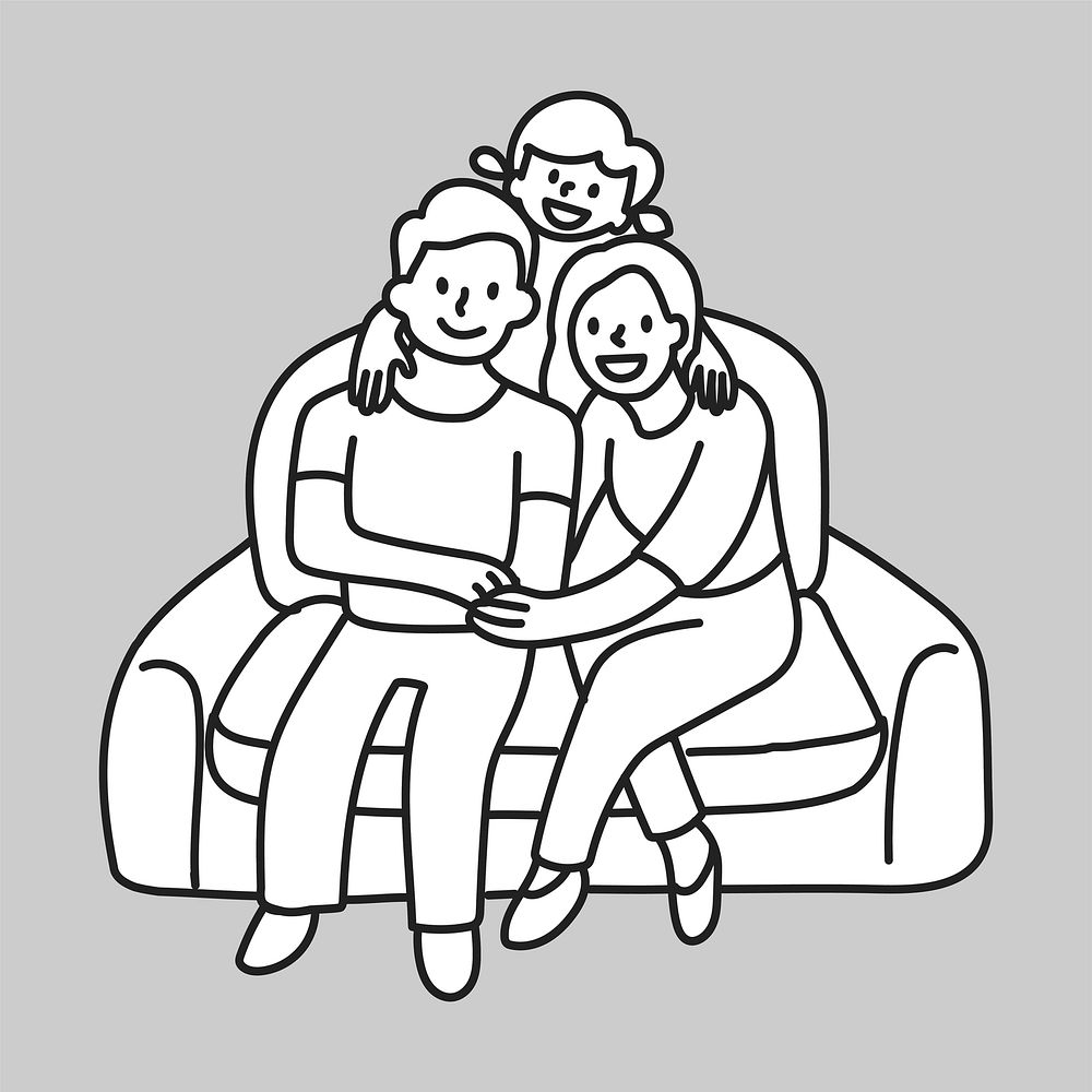 Happy family father mother kid portrait flat line  illustration