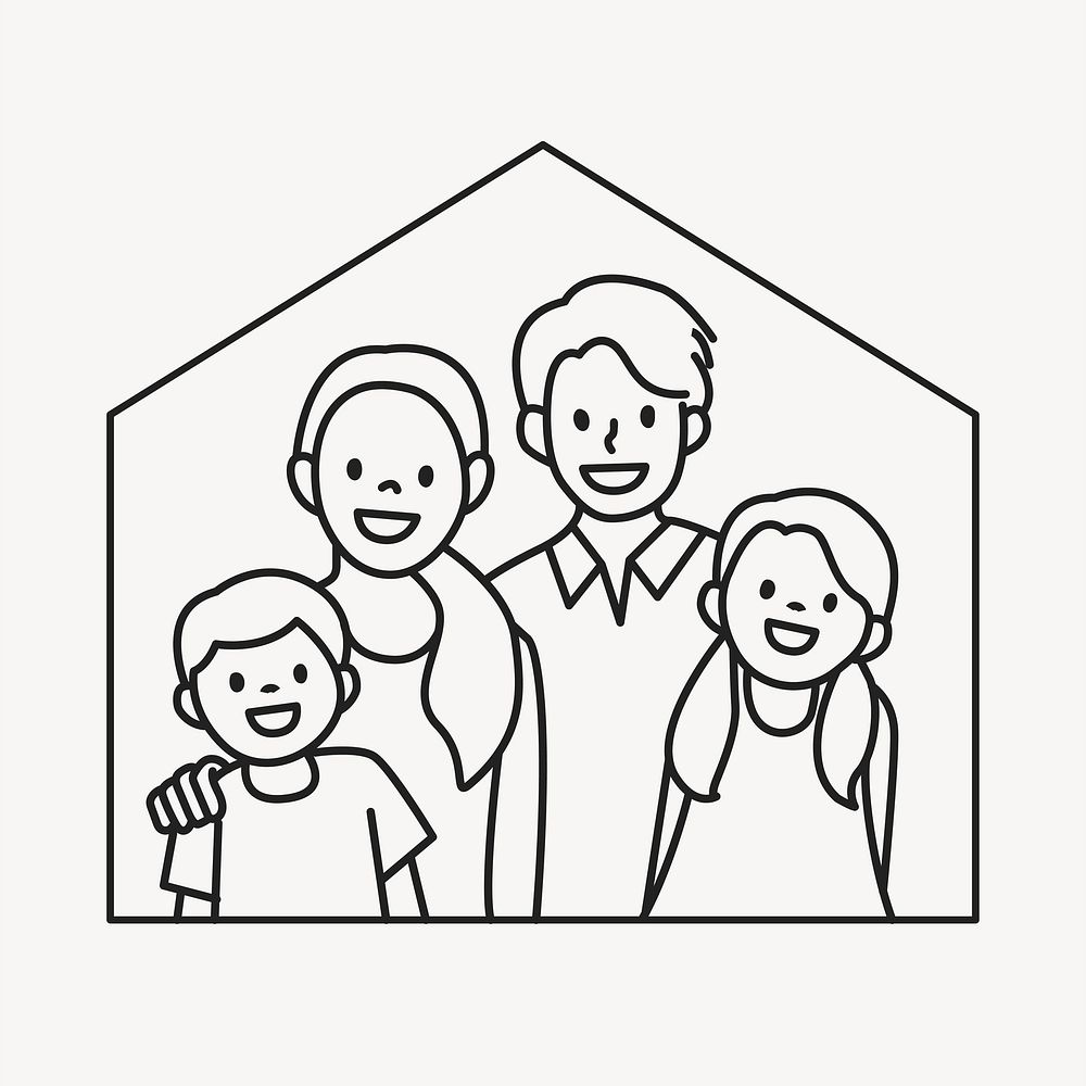 Happy home family line drawing  illustration