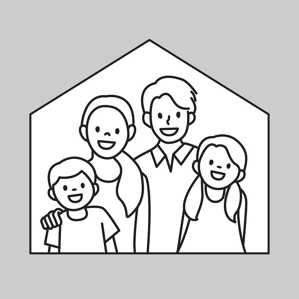 Happy home family line art vector