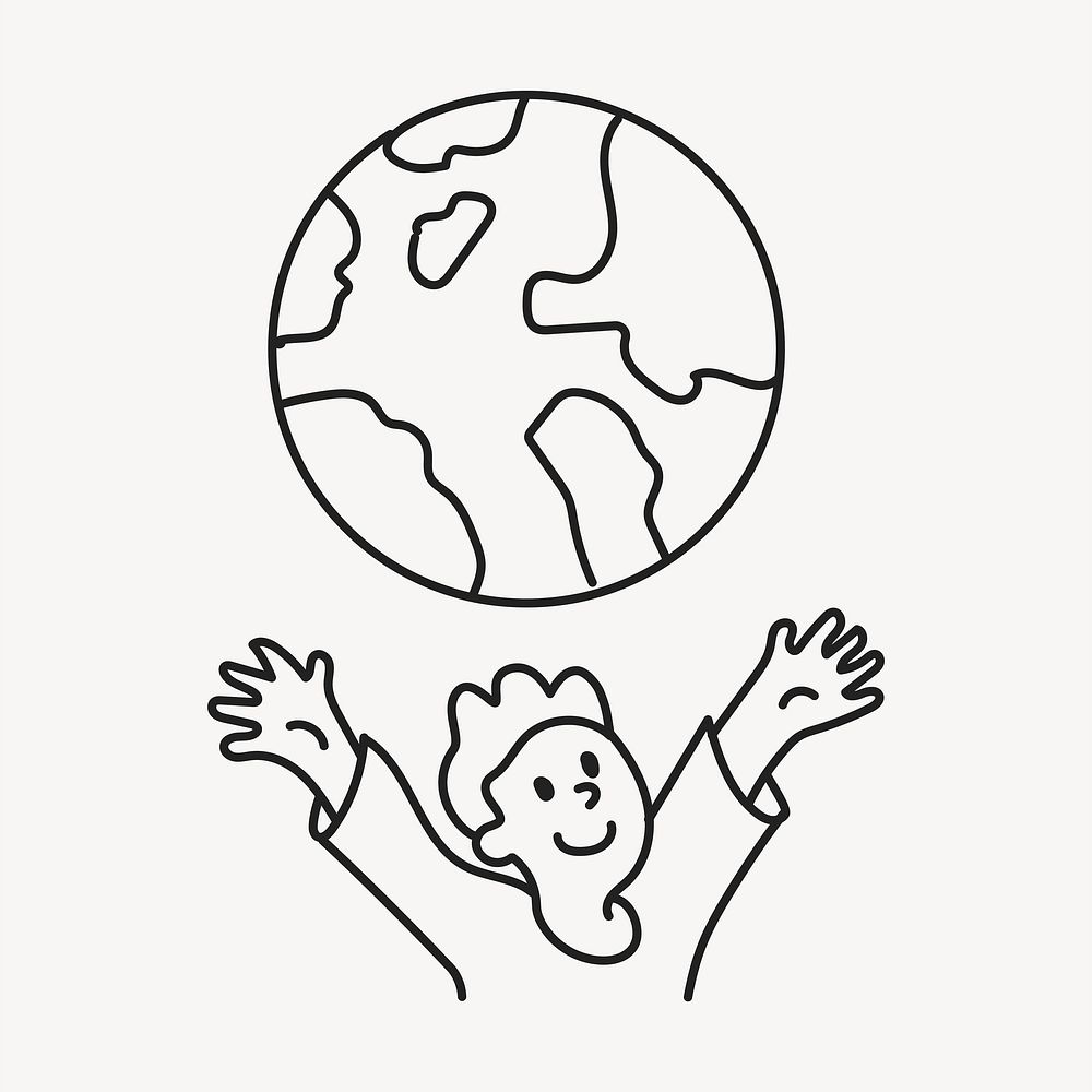 Kid save the planet line drawing  illustration
