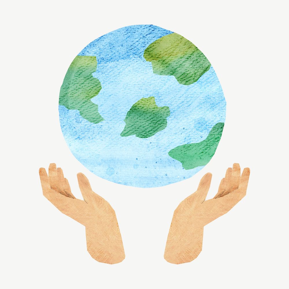 Hands presenting globe, environment paper craft psd