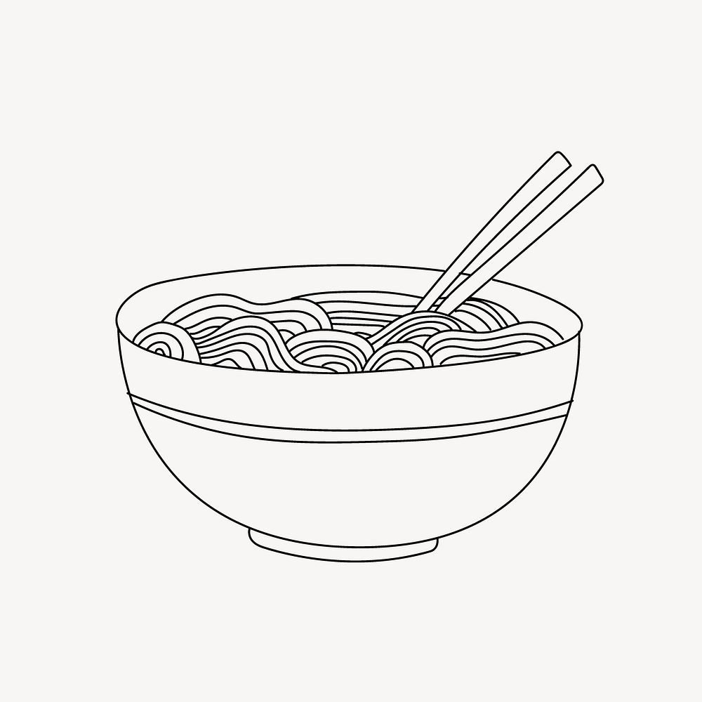 Noodle bowl line art vector