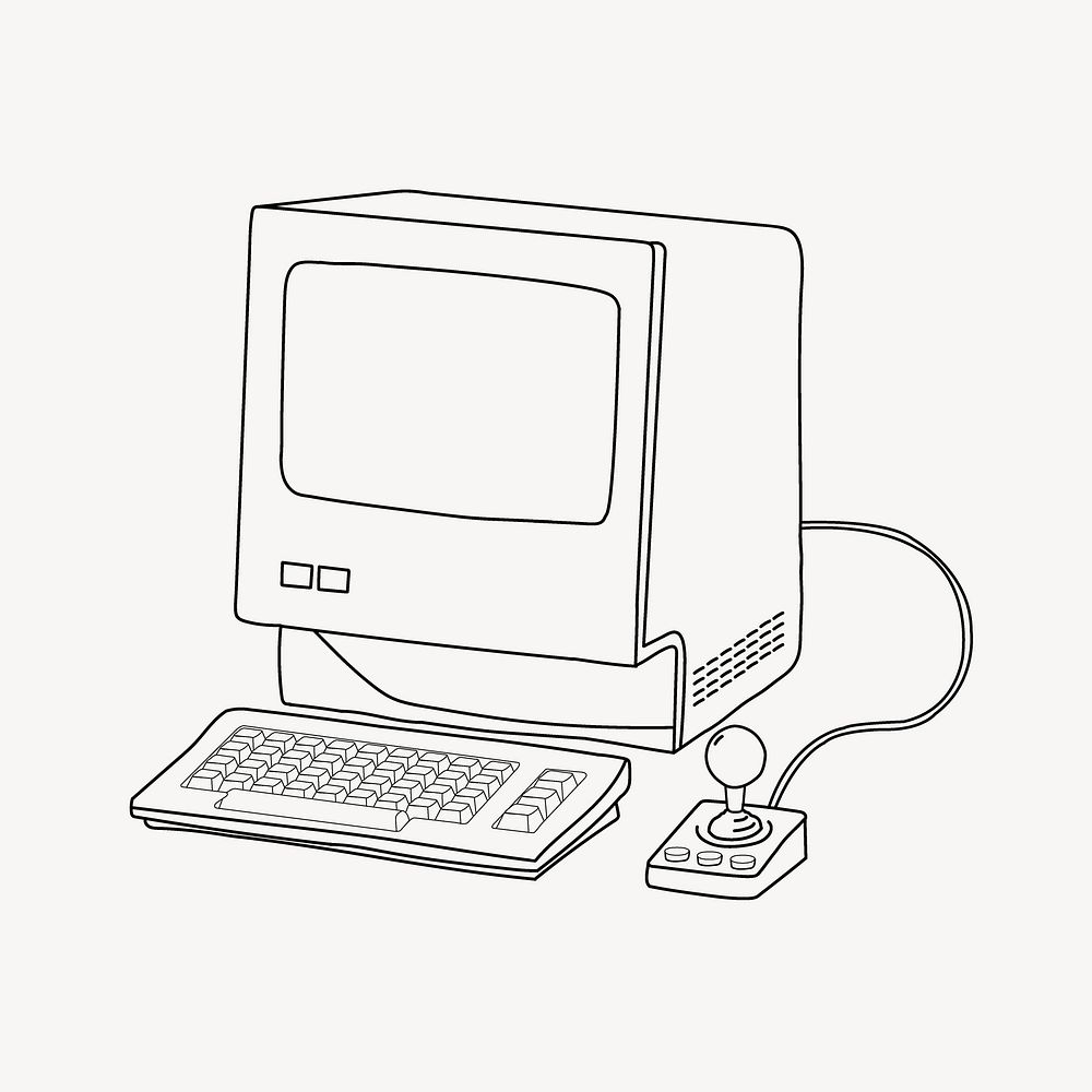 Vintage computer line art vector