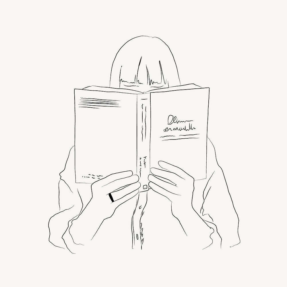 Woman reading book line art vector