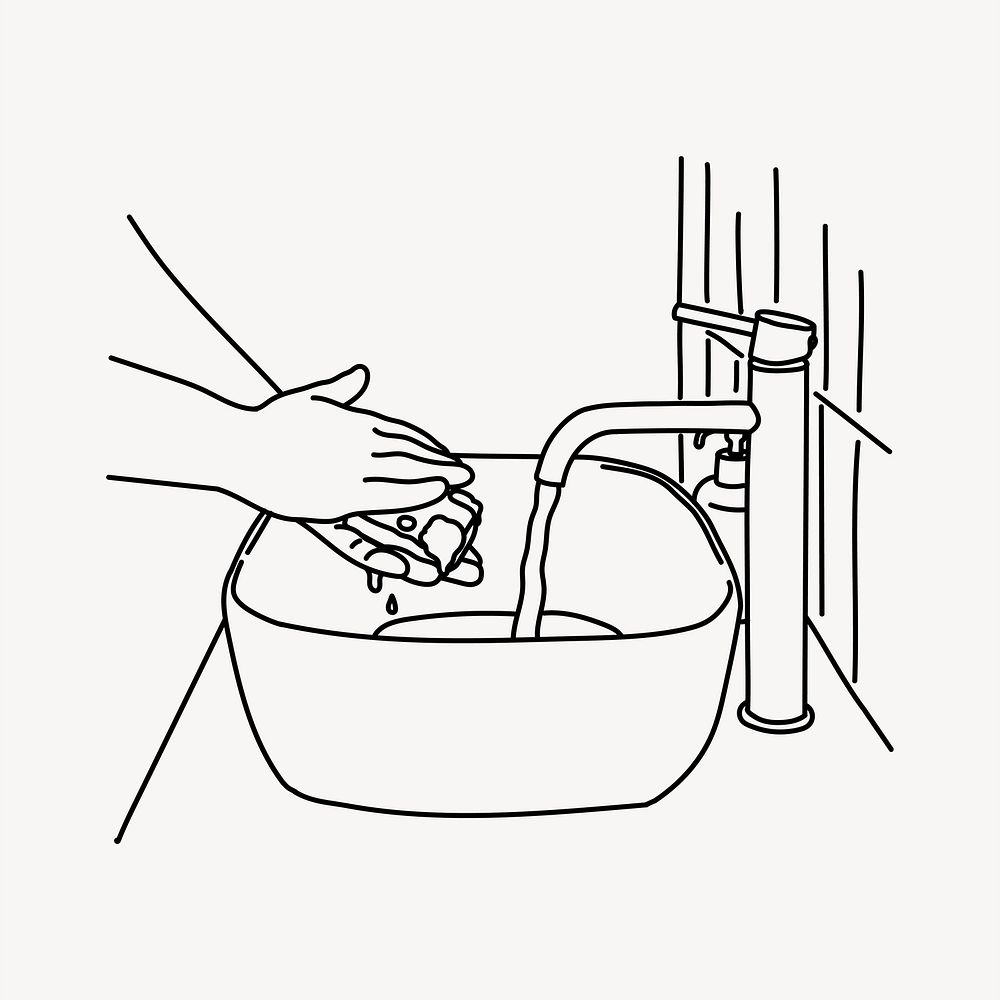 Hand washing line art illustration isolated background
