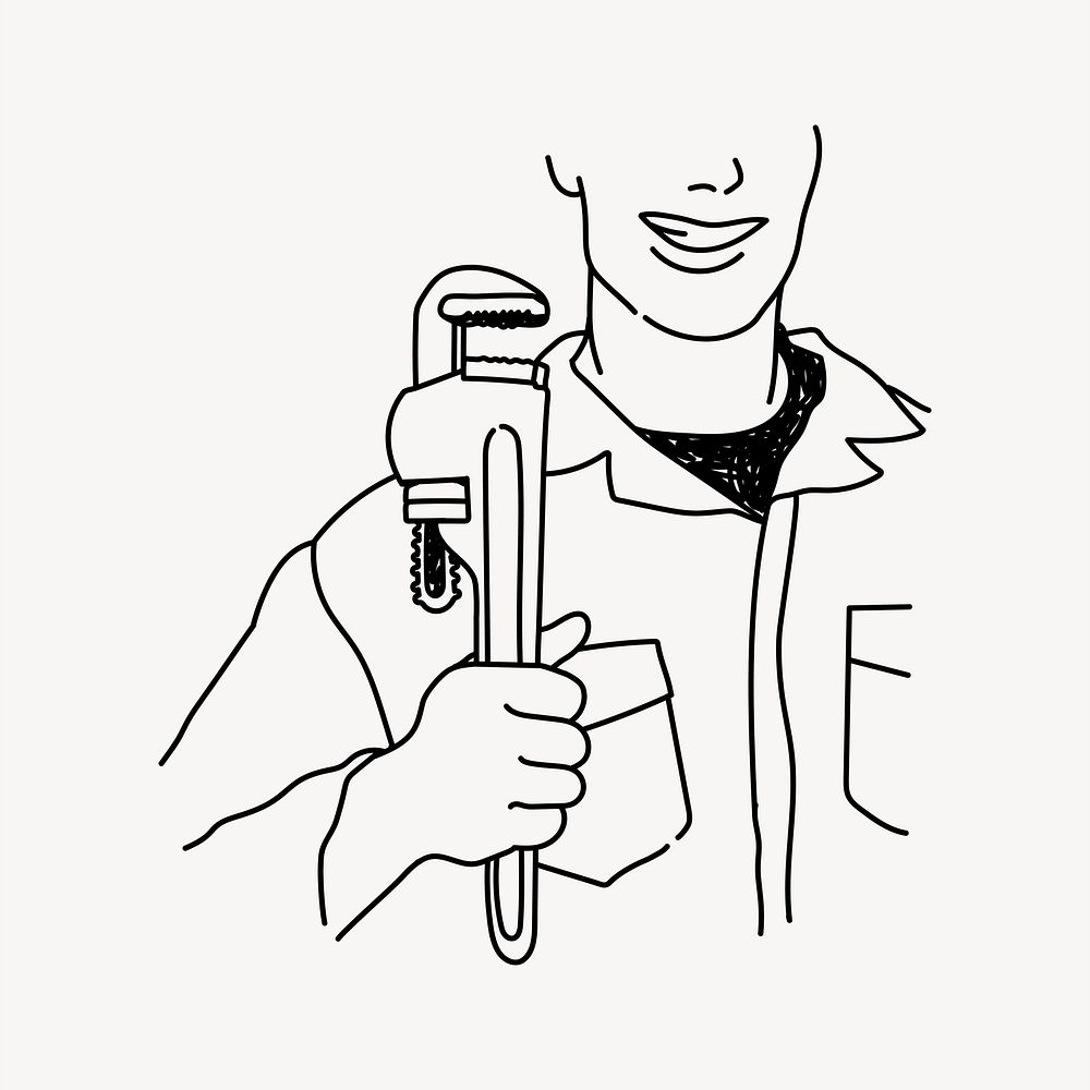 Handyman plumber line art illustration isolated background