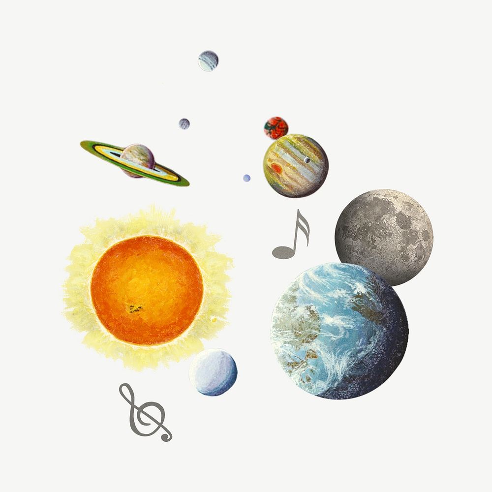 Solar system with musical notes psd