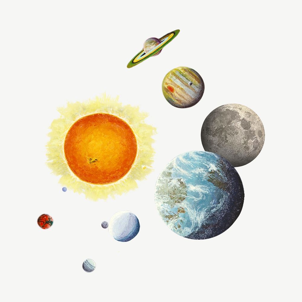Space solar system, planets collage element psd
