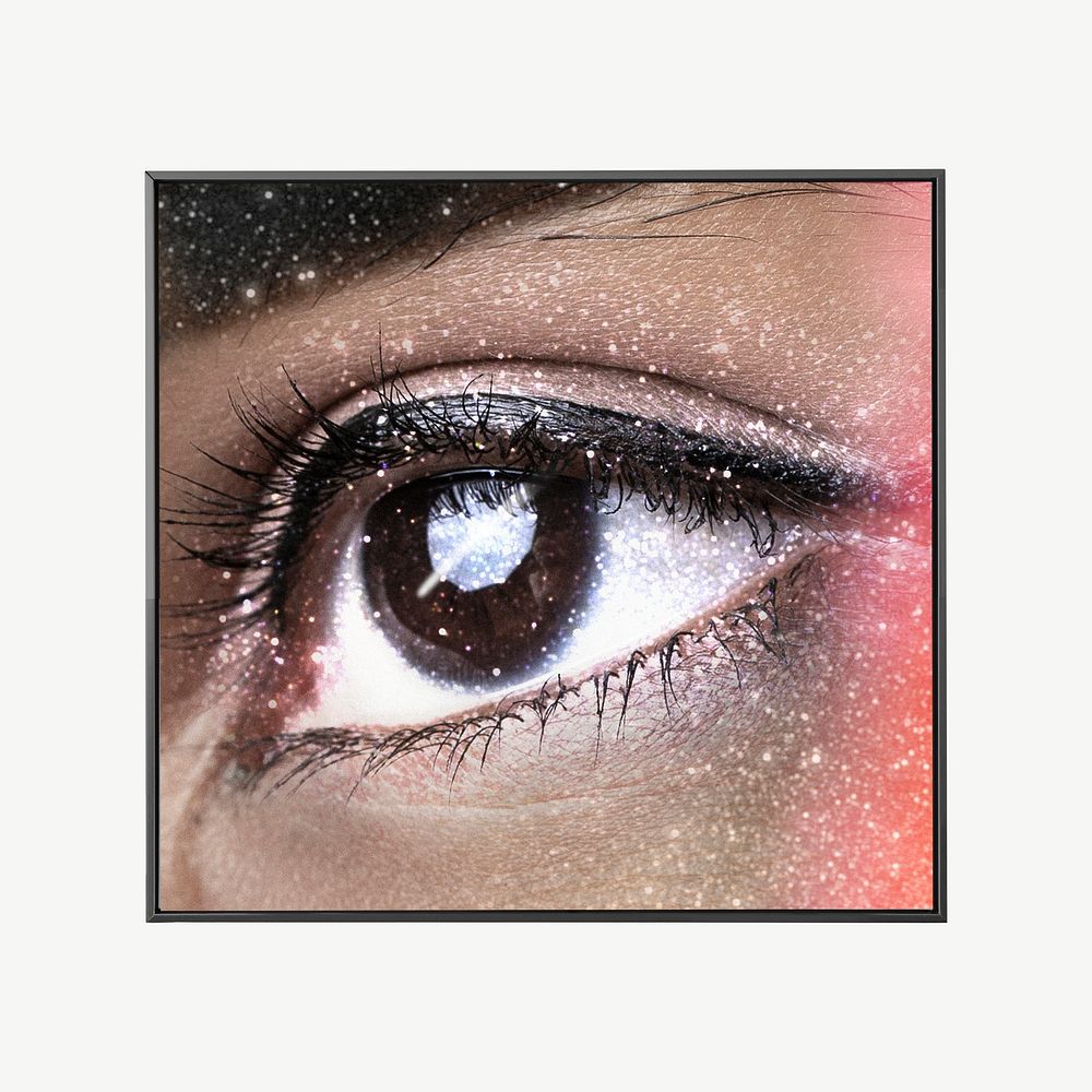 Woman's galactic eyes, sparkly makeup psd
