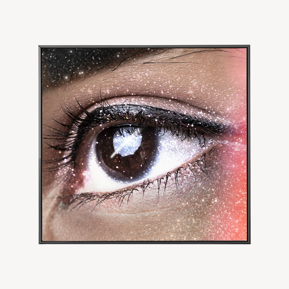 Woman's galactic eyes, sparkly makeup