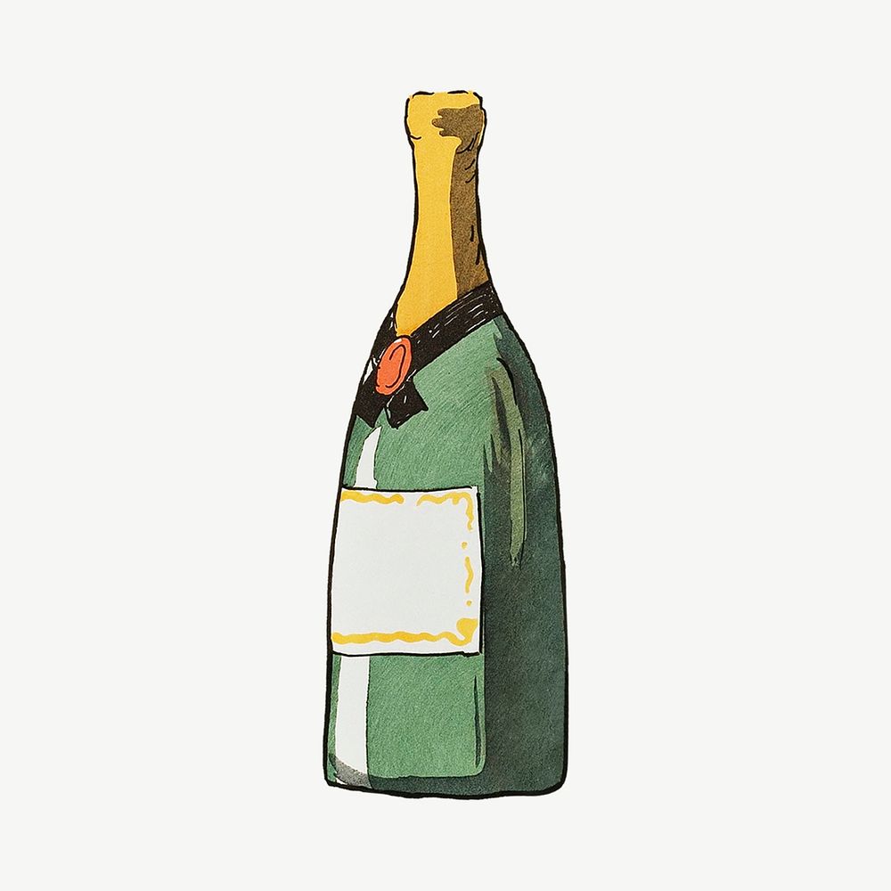 Champagne bottle, alcoholic beverage collage element psd
