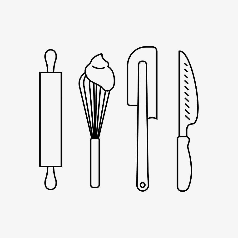 Bakery tools line art vector