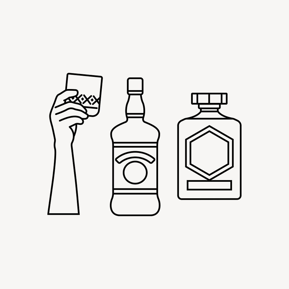 Alcoholic drinks line art vector