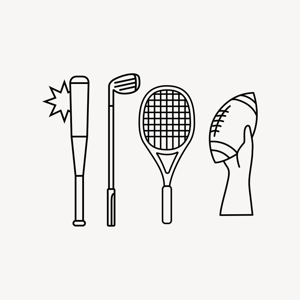 Sport equipment line art vector