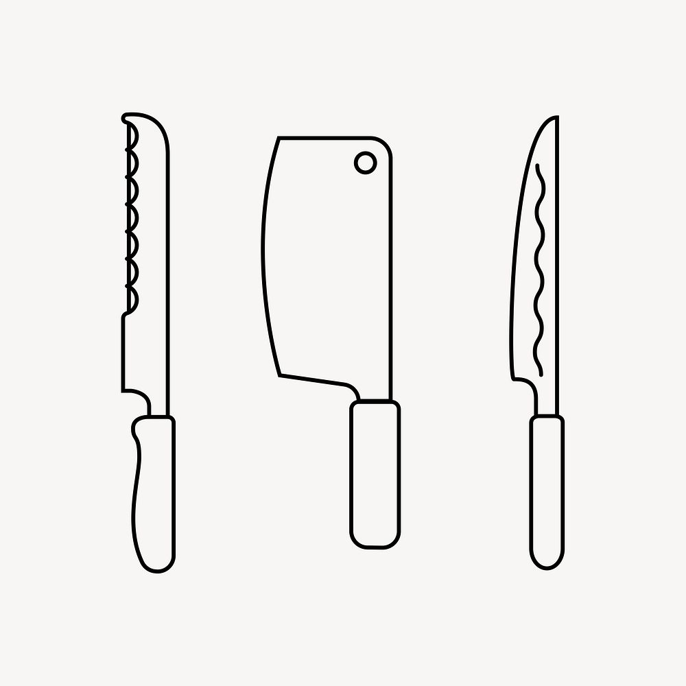 Kitchen knives  line art collage element