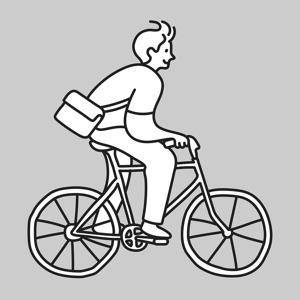 Man riding bicycle line drawing collage element vector