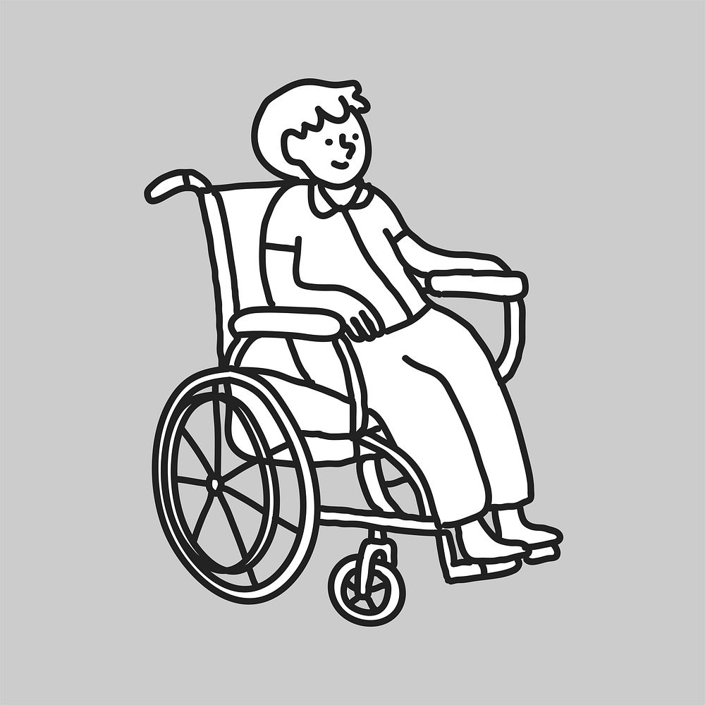 Man patient on wheel chair line drawing  illustration
