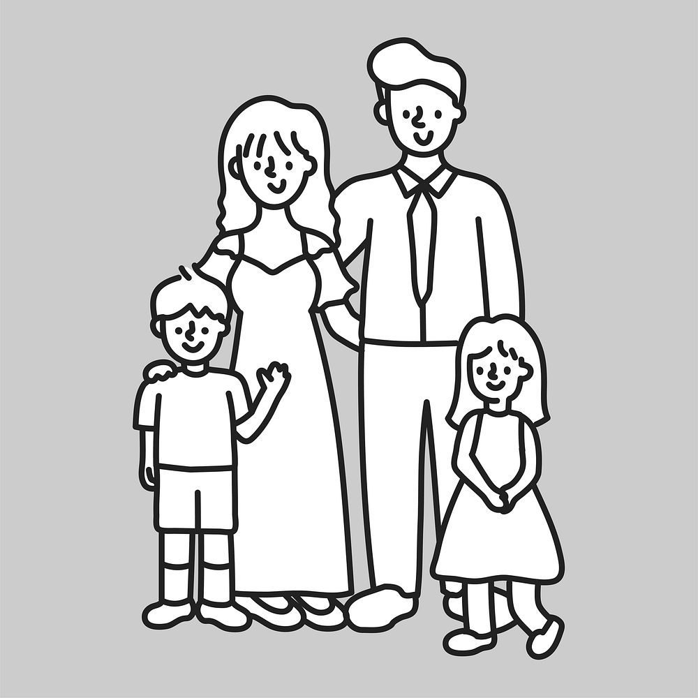 Family mom dad son daughter line drawing  illustration