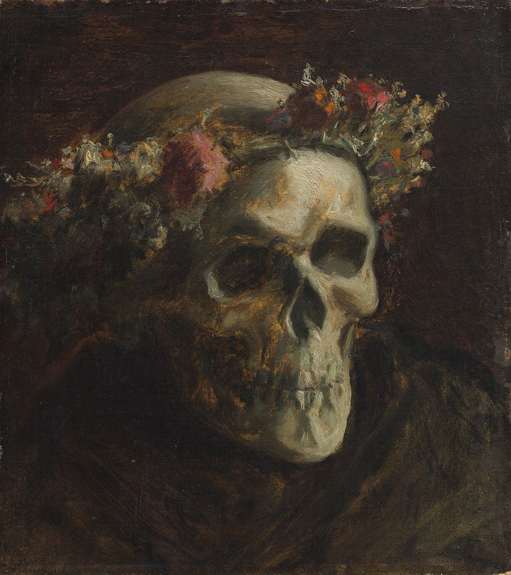 Skull Wearing a Wreath of Flowers by Thomas Satterwhite Noble