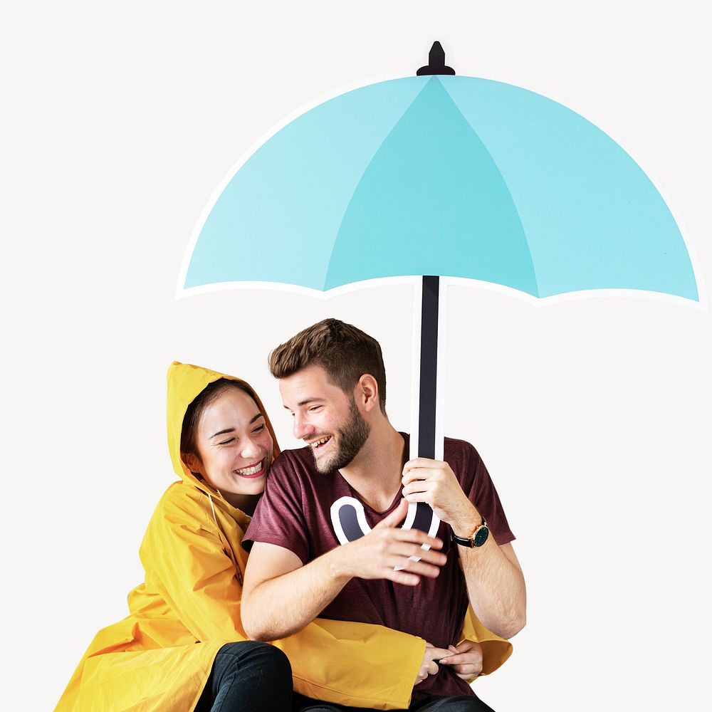 Couple under umbrella isolated image