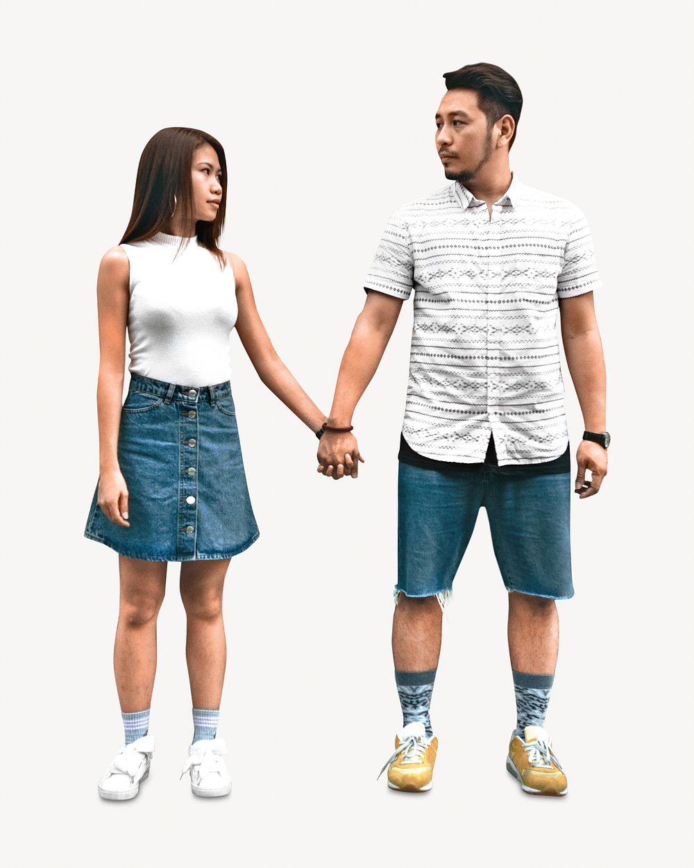 Hand-holding Asian couple  isolated image