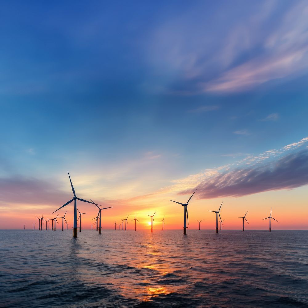 Offshore wind farm, alternative energy AI generated image