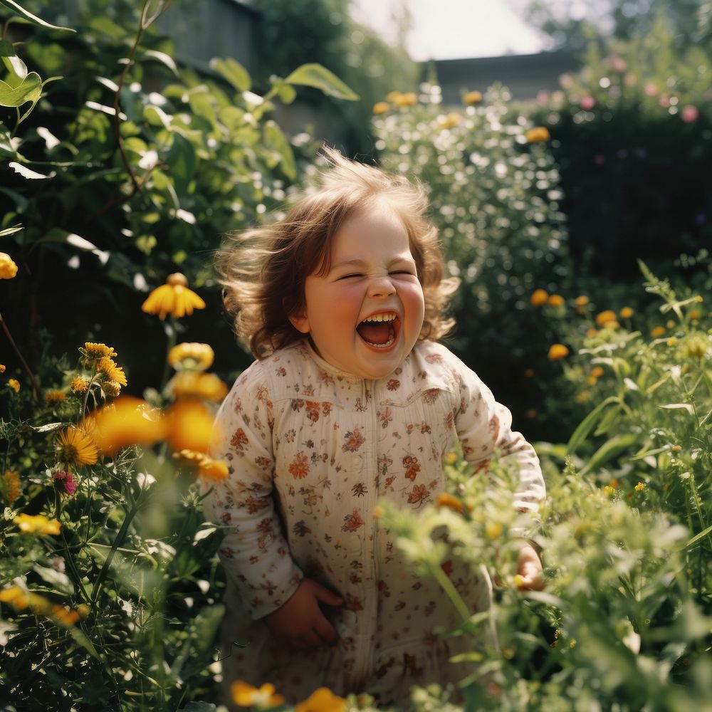 Little girl in flower garden AI generated image