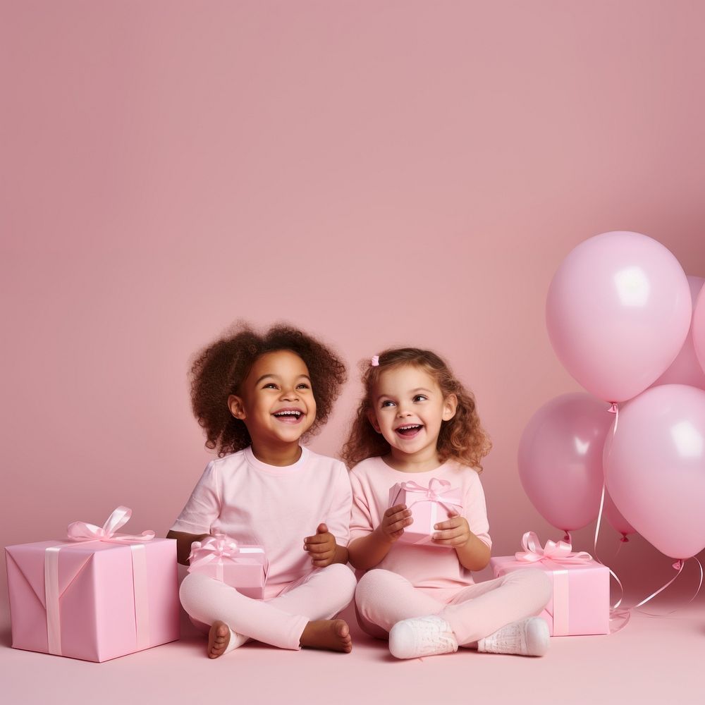 Birthday girls with pink balloons AI generated image