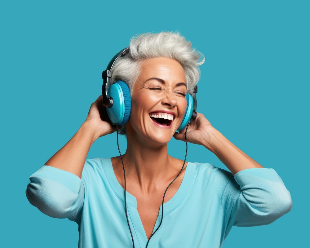 Headphones laughing headset smile. AI generated Image by rawpixel.
