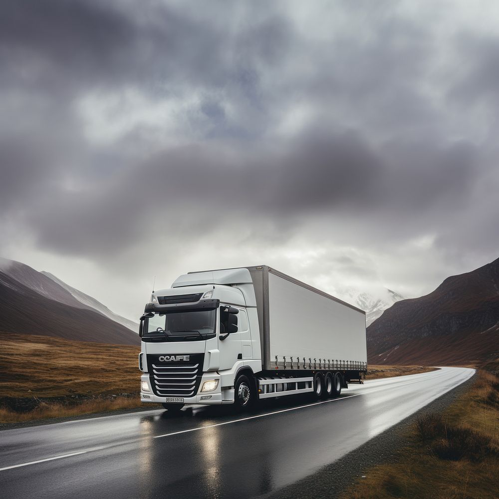 White cargo truck on cloudy day 