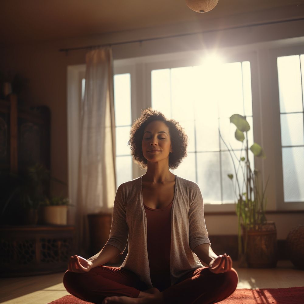 African American woman doing yoga