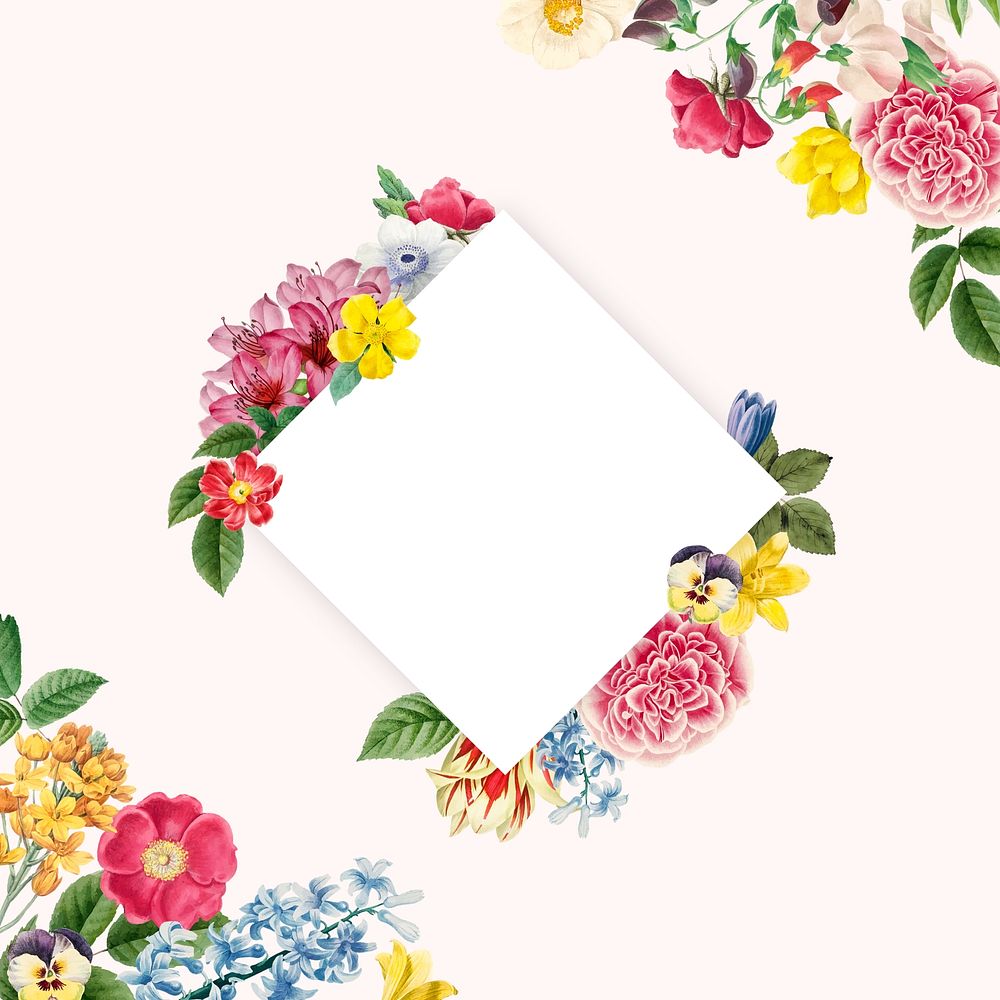 Floral square frame collage element