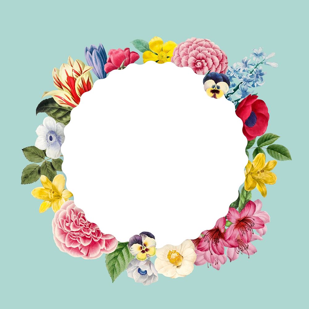 Floral round badge collage element