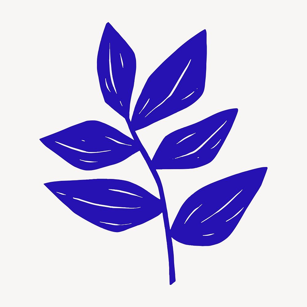 Blue leaf doodle collage element vector