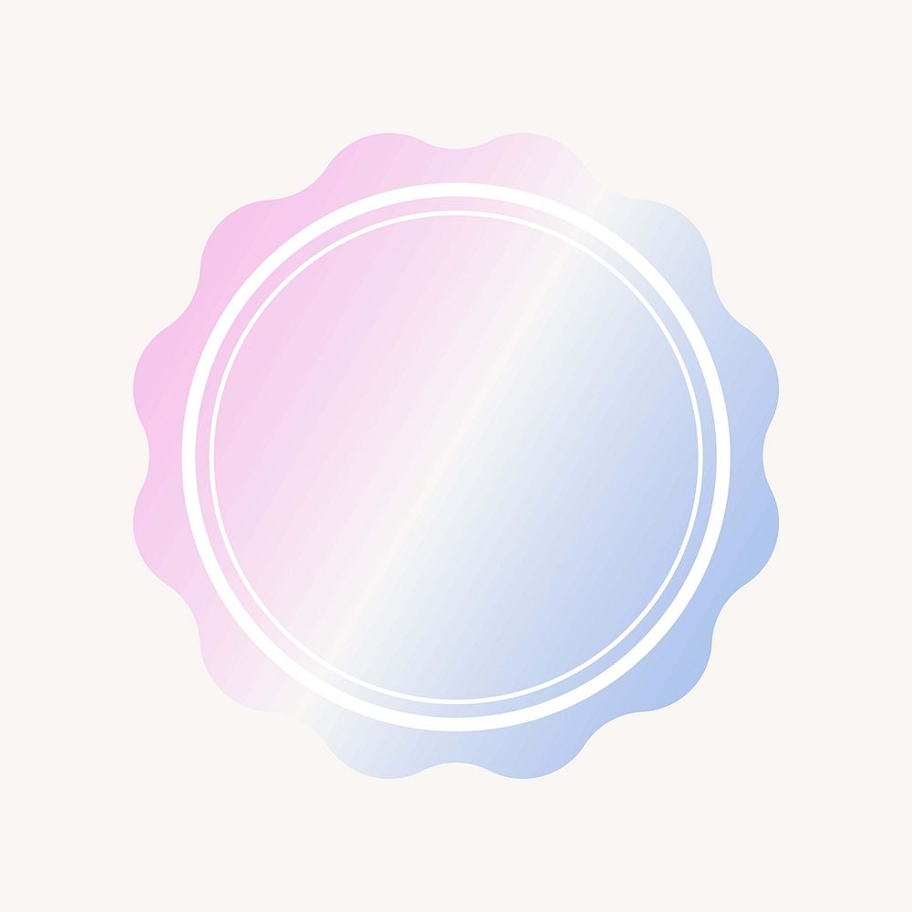 Jagged circle, gradient blue and pink pastel badge collage element vector