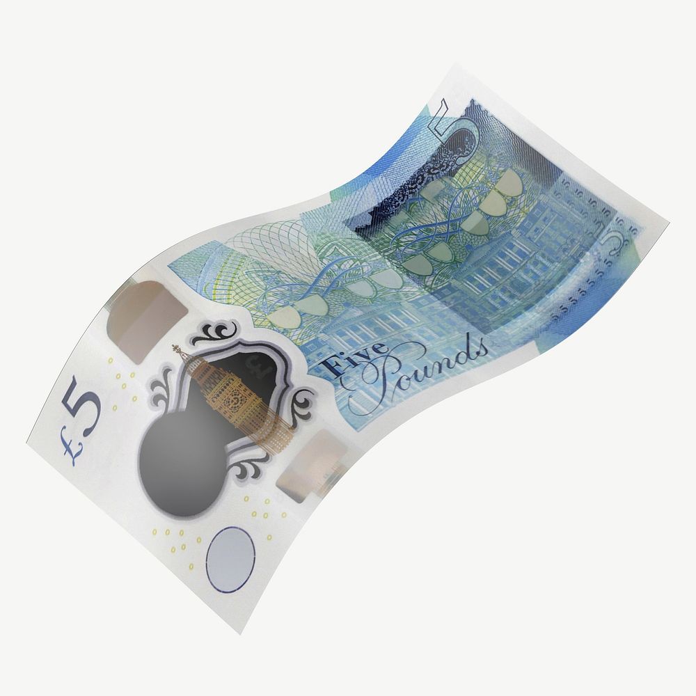 5 British pounds bank note collage element psd