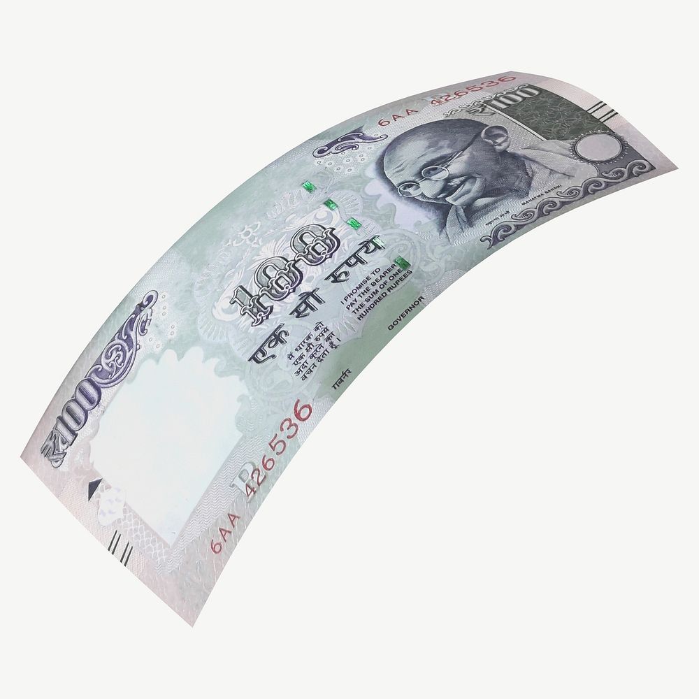 Indian 100 Rupees bank note collage element psd