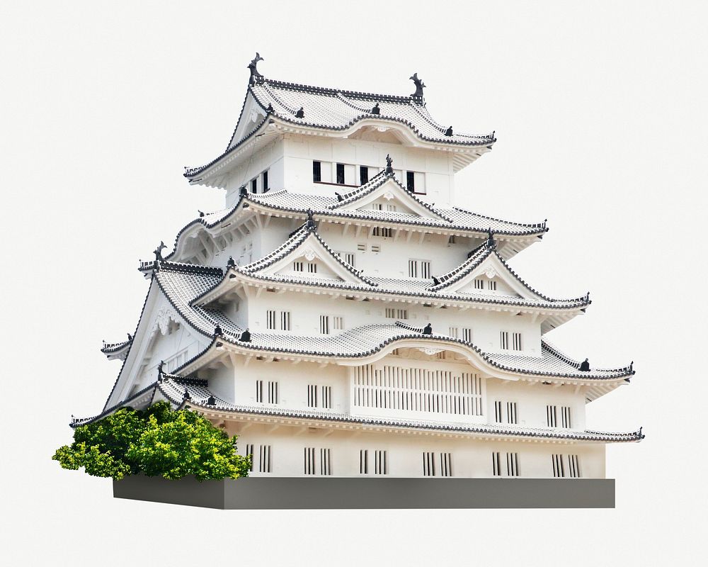 Himeji white castle in Japan collage element psd