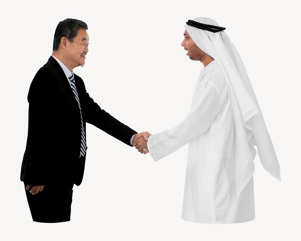 International business partners handshake collage element psd