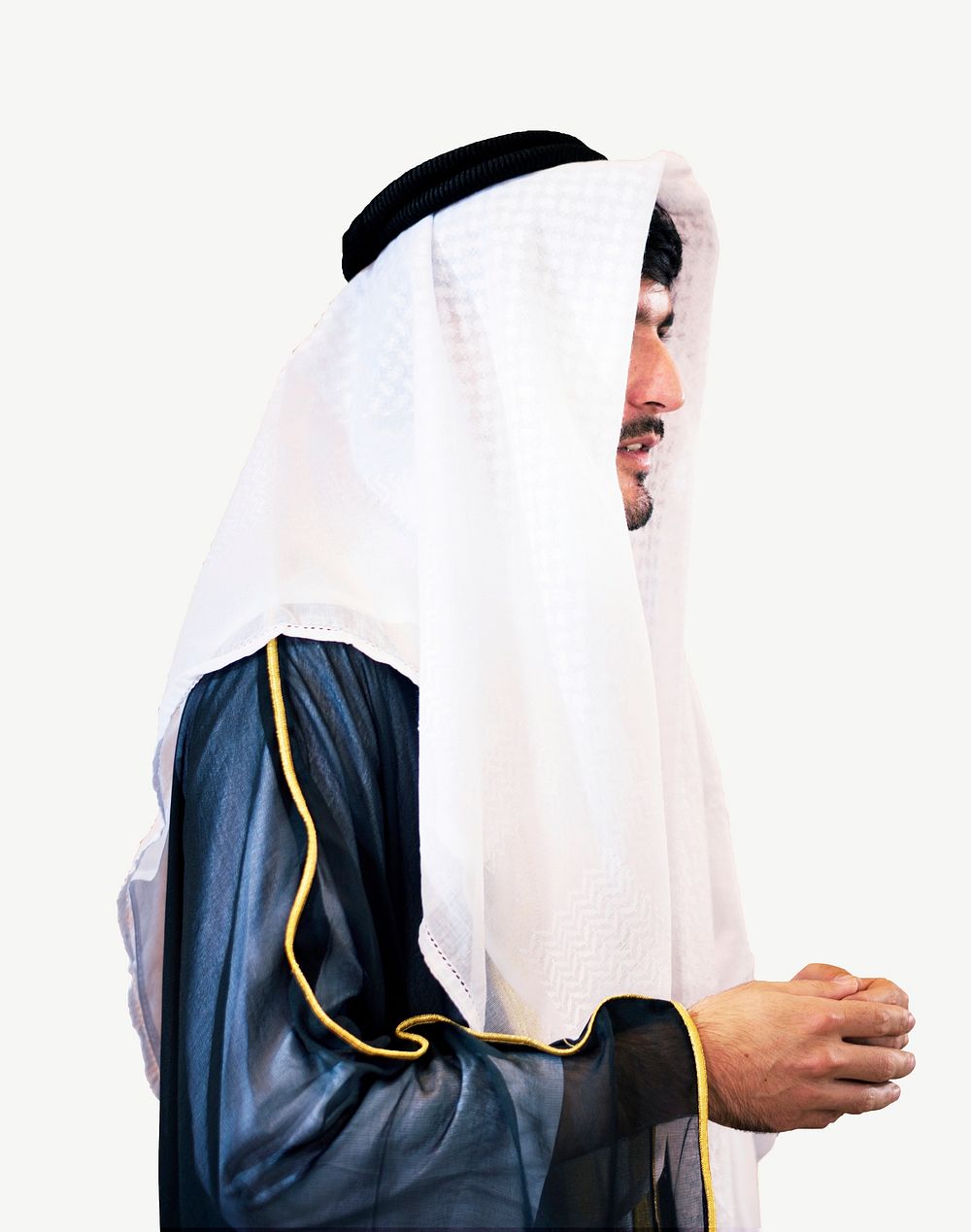 Arabic man in white keffiyeh collage element psd