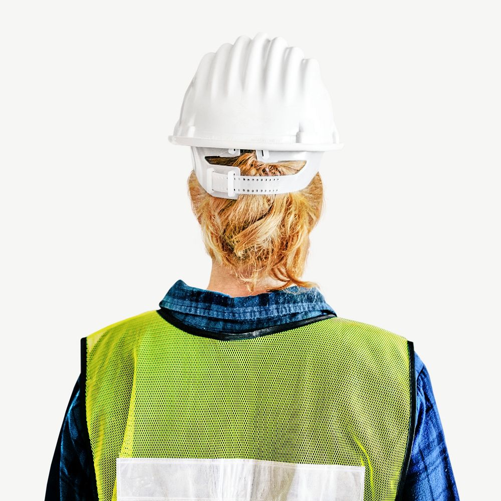 White hard hat on construction worker psd