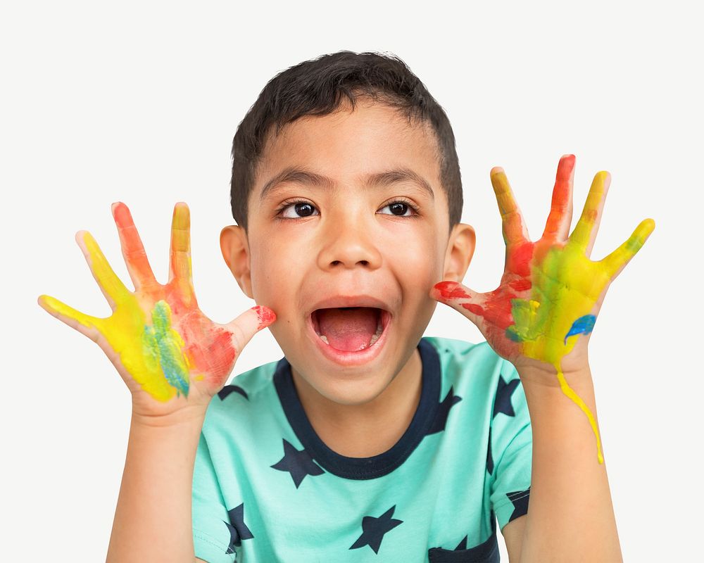 Boy posing with hands painted psd
