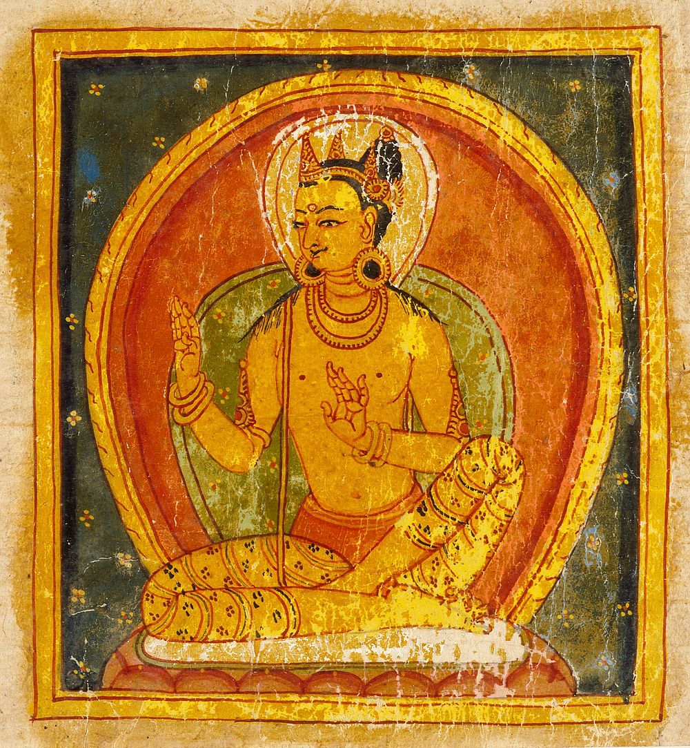 A Buddha (left); Crowned Deity (right); Folio from a Buddhist Manuscript